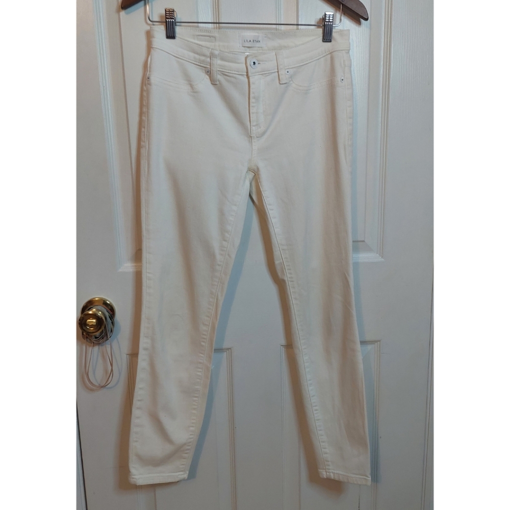 Lila Ryan White Denim Ankle Crop Skinny Jeans Mid Rise Preppy Stretch Size 27